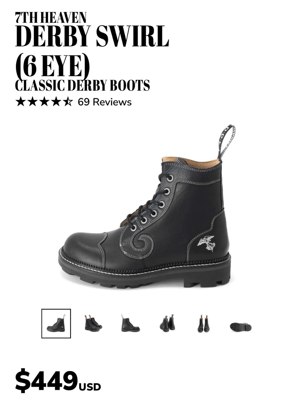 John Fluevog Boots 7th Heaven Derby Swirls Angels soles 6 eye Fit:6 women 4 men
